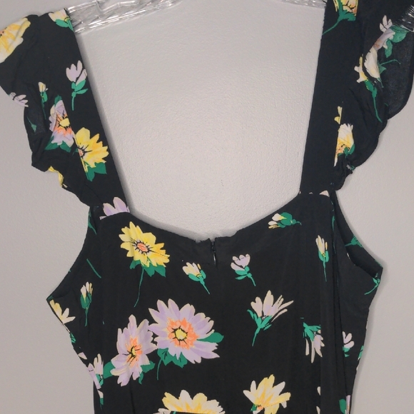 EUC✨LOFT black sleeveless midi dress with ruffled straps & yellow flowers - Picture 12 of 17